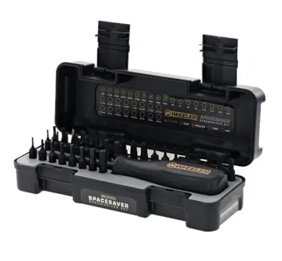 Transportní sada šroubováků Wheeler® 36 Piece Spacesaver Screwdriver Set obsahuje nejběžněji používané bity. Ideální sada pro běžné domácí použití a na střelnici.